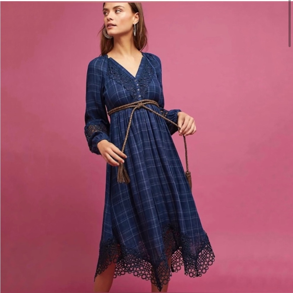 Akemi + Kin Plaid Long Sleeve Midi with Belt